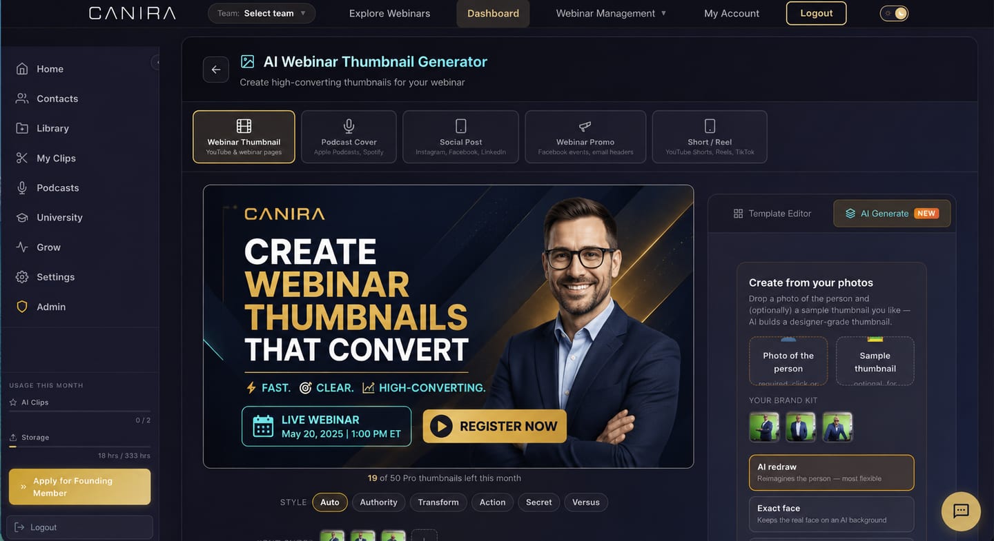 Canira AI thumbnail & promo generator — high-converting thumbnails and promo graphics