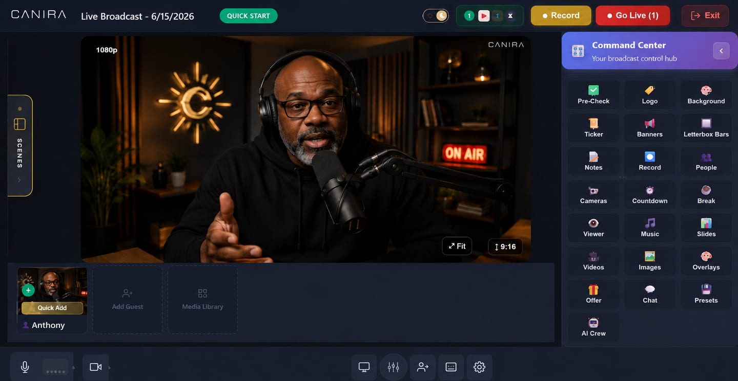 Canira studio — solo host broadcast