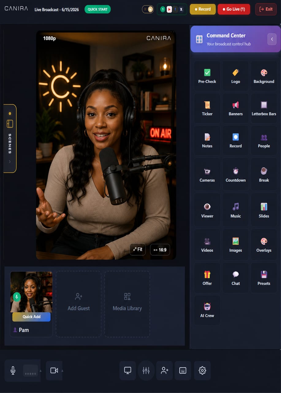 Canira studio broadcasting in vertical 9:16 format
